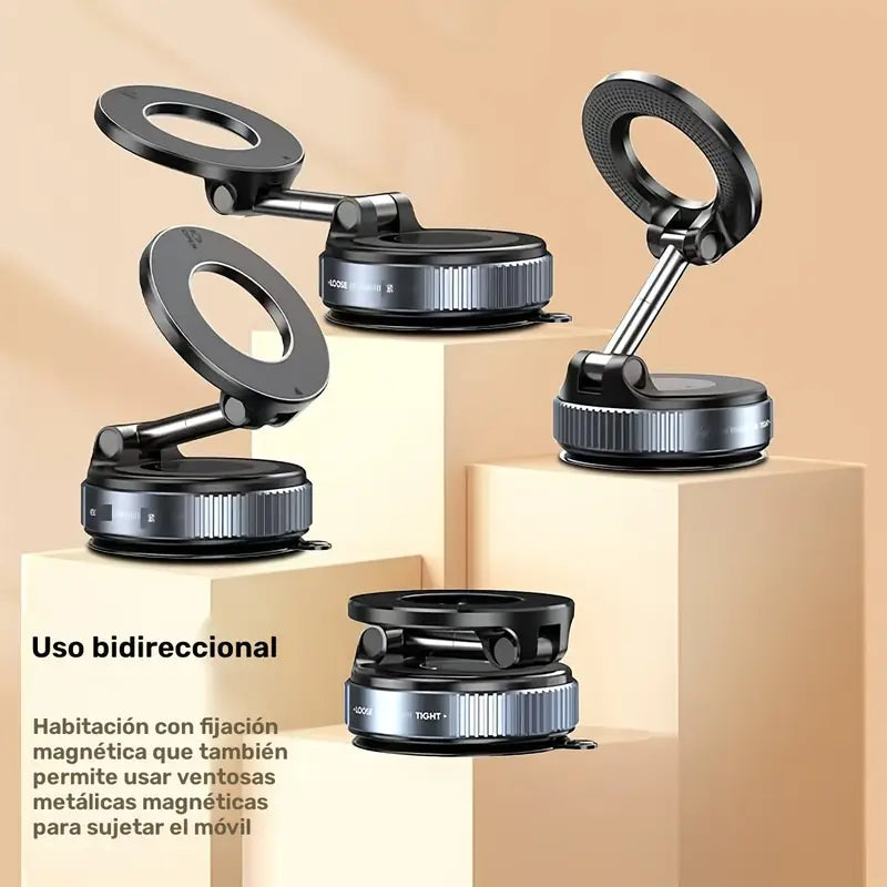 Soporte Magnético con Succión al Vacío – Rotación 360°, Aleación de Zinc, MagSafe