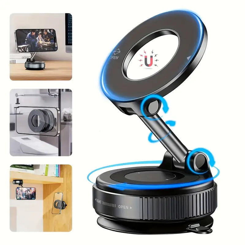 Soporte Magnético con Succión al Vacío – Rotación 360°, Aleación de Zinc, MagSafe